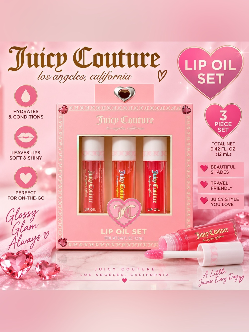 Juicy Couture 3-Piece Lip Oil Set – Pink